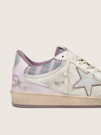 Women’s Ball Star LAB in white nylon and pony skin with silver star and lilac inserts