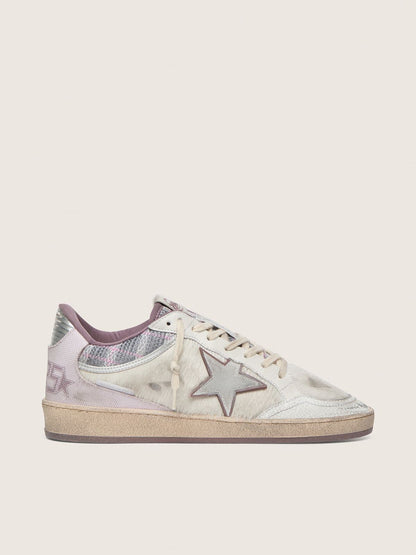 Women’s Ball Star LAB in white nylon and pony skin with silver star and lilac inserts