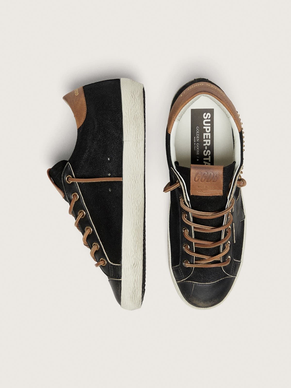 Women’s Super-Star LTD in black glitter leather with black leather star