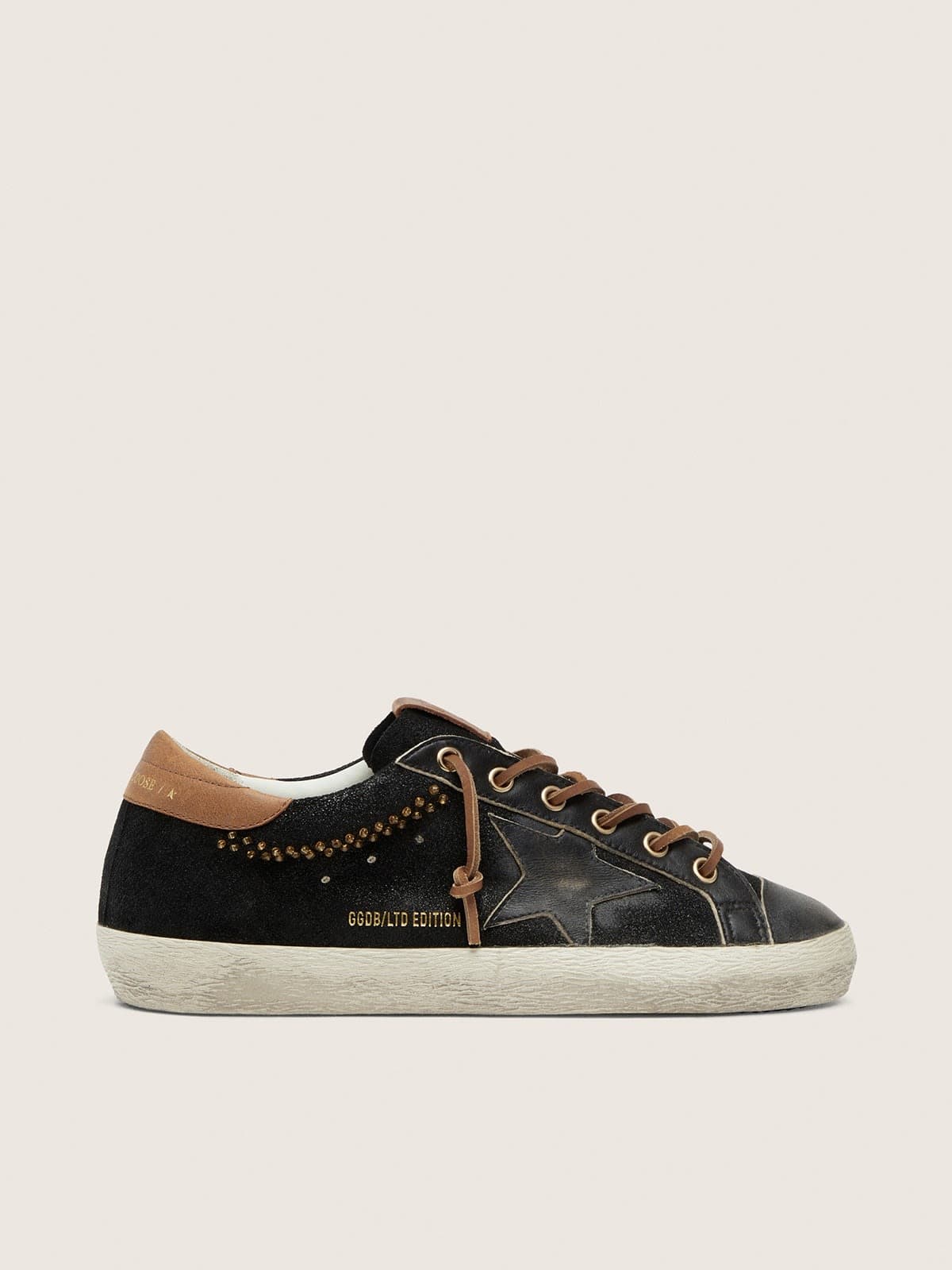 Women’s Super-Star LTD in black glitter leather with black leather star