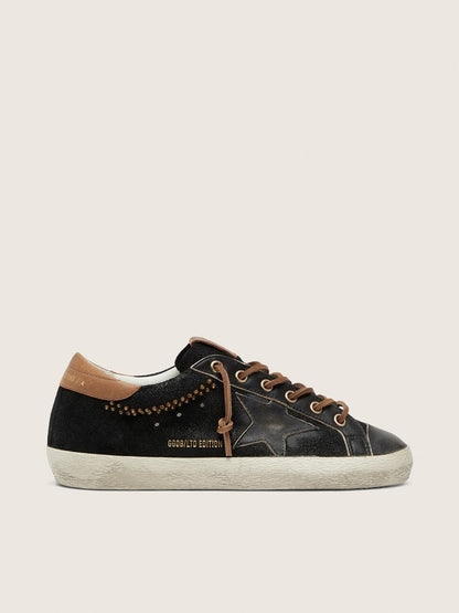 Women’s Super-Star LTD in black glitter leather with black leather star