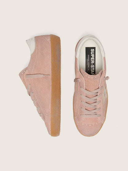 Women’s Super-Star LTD in pink suede with platinum metallic leather star