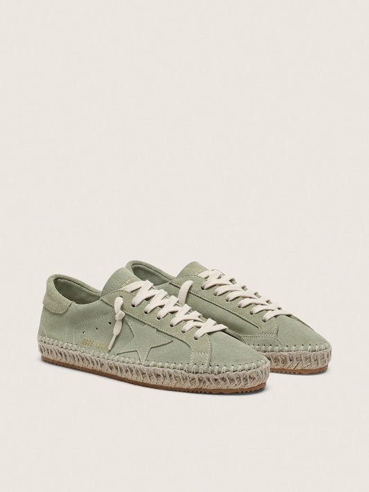 Women’s Super-Star in sage-green suede with tone-on-tone suede star and rope sole