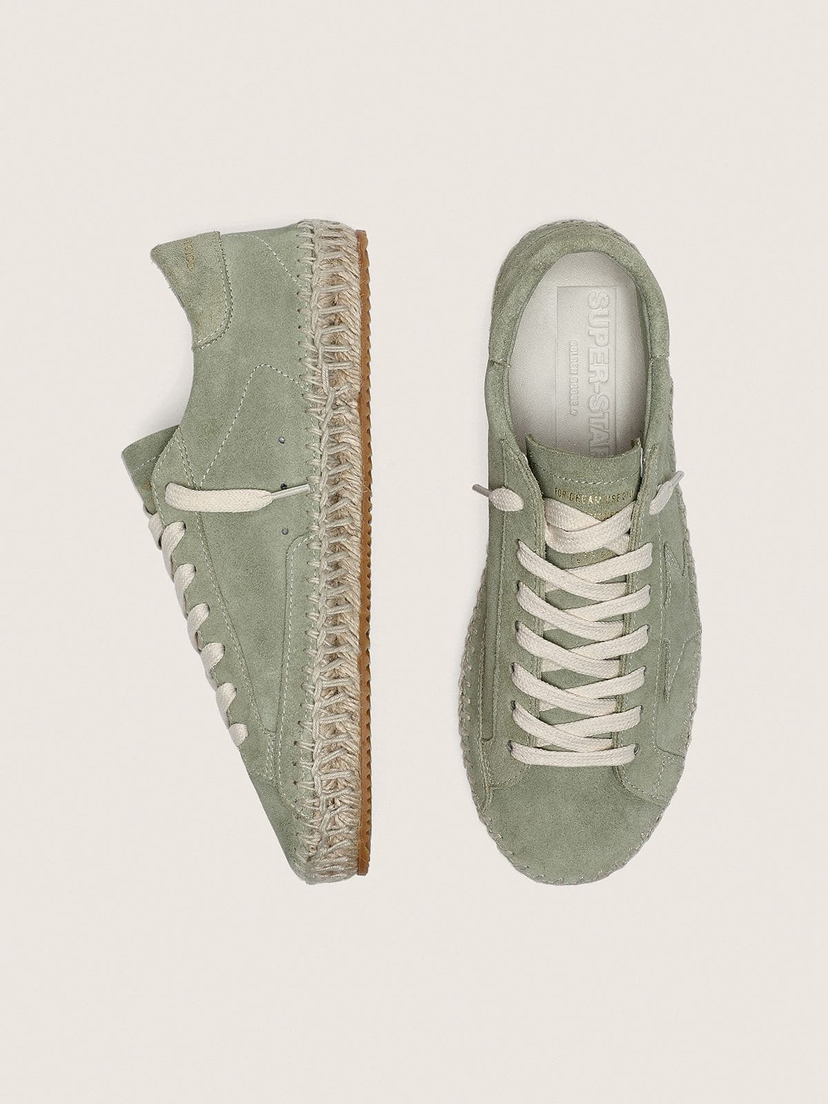 Women’s Super-Star in sage-green suede with tone-on-tone suede star and rope sole