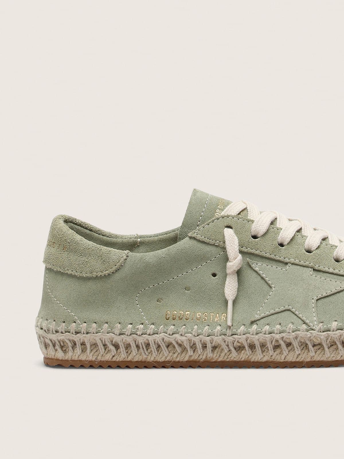 Women’s Super-Star in sage-green suede with tone-on-tone suede star and rope sole