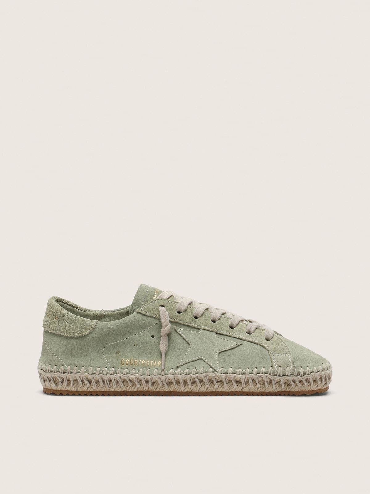 Women’s Super-Star in sage-green suede with tone-on-tone suede star and rope sole