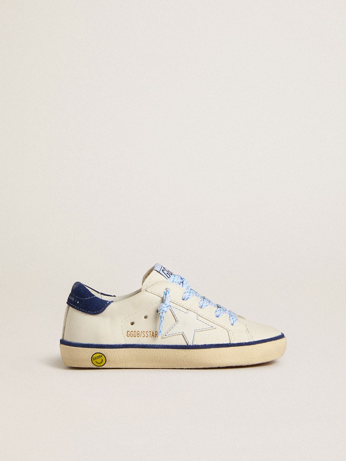 Young Super-Star in white leather with blue suede heel tab