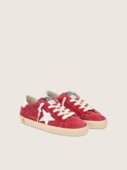 Young Super-Star in red suede with white leather star and heel tab