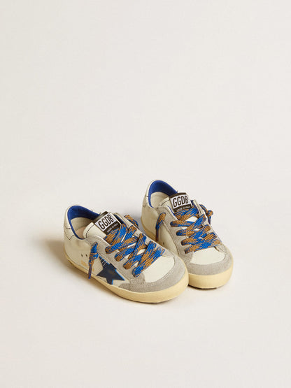 Super-Star Young with blue leather star and ice-gray suede inserts