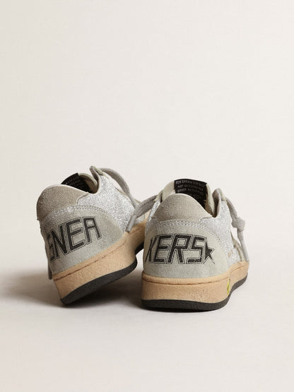Ball Star Young in glitter with ice-gray suede inserts