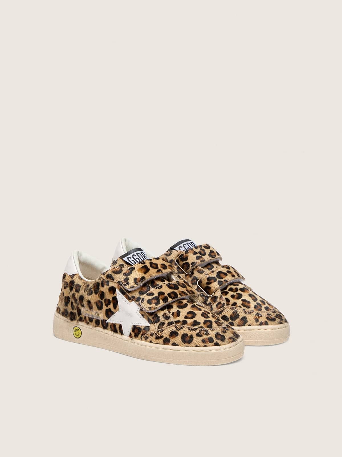 Young Ball Star in leopard-print pony skin with white leather star and heel tab