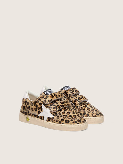 Young Ball Star in leopard-print pony skin with white leather star and heel tab