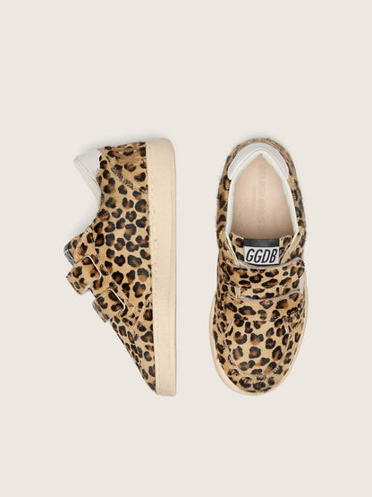 Young Ball Star in leopard-print pony skin with white leather star and heel tab