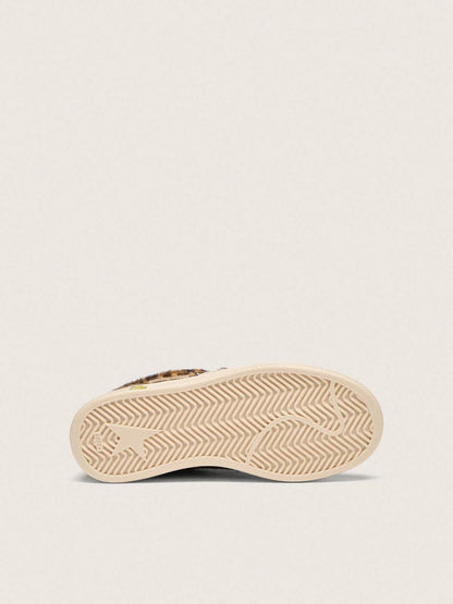 Young Ball Star in leopard-print pony skin with white leather star and heel tab