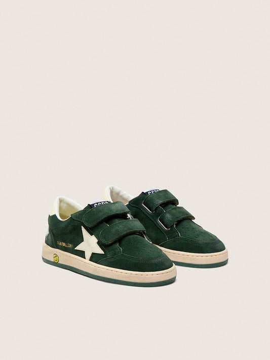 Young Ball Star in forest-green suede with cream leather star and heel tab