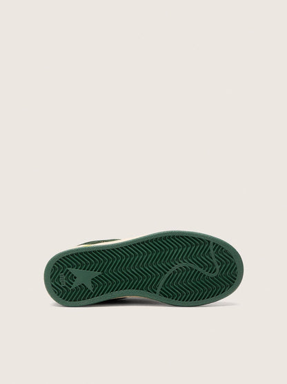 Young Ball Star in forest-green suede with cream leather star and heel tab