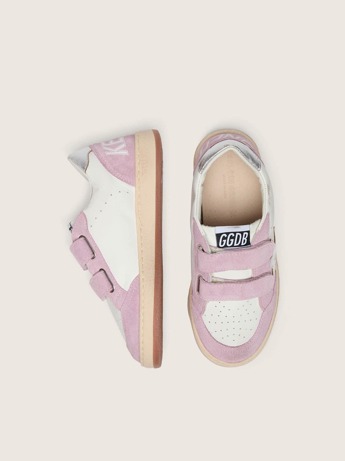 Young Ball Star in white leather with metallic silver leather star and lilac suede inserts