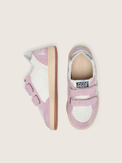 Young Ball Star in white leather with metallic silver leather star and lilac suede inserts