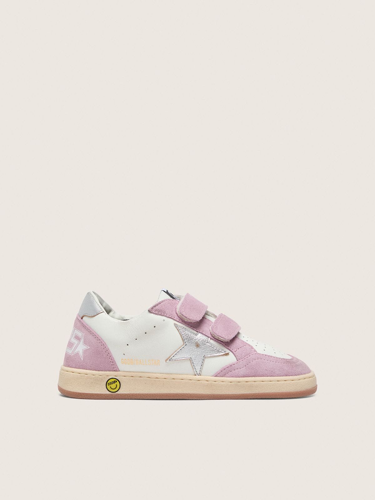 Young Ball Star in white leather with metallic silver leather star and lilac suede inserts