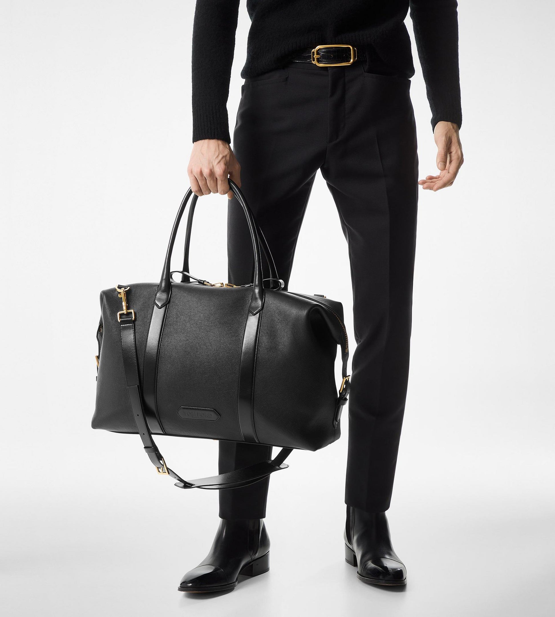 Smooth Leather Side Buckle Holdall