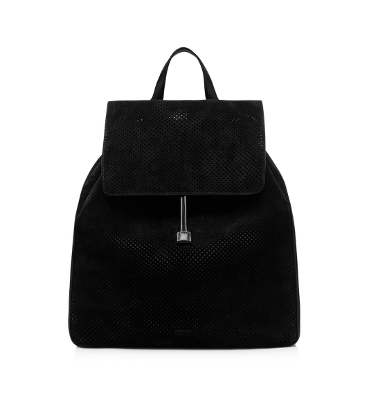 Perforated Cashmere Suede T-Line Flap Backpack