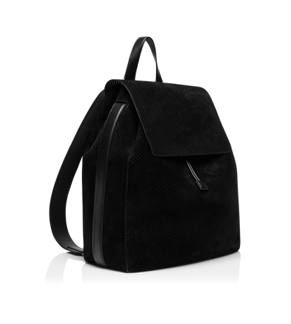 Perforated Cashmere Suede T-Line Flap Backpack