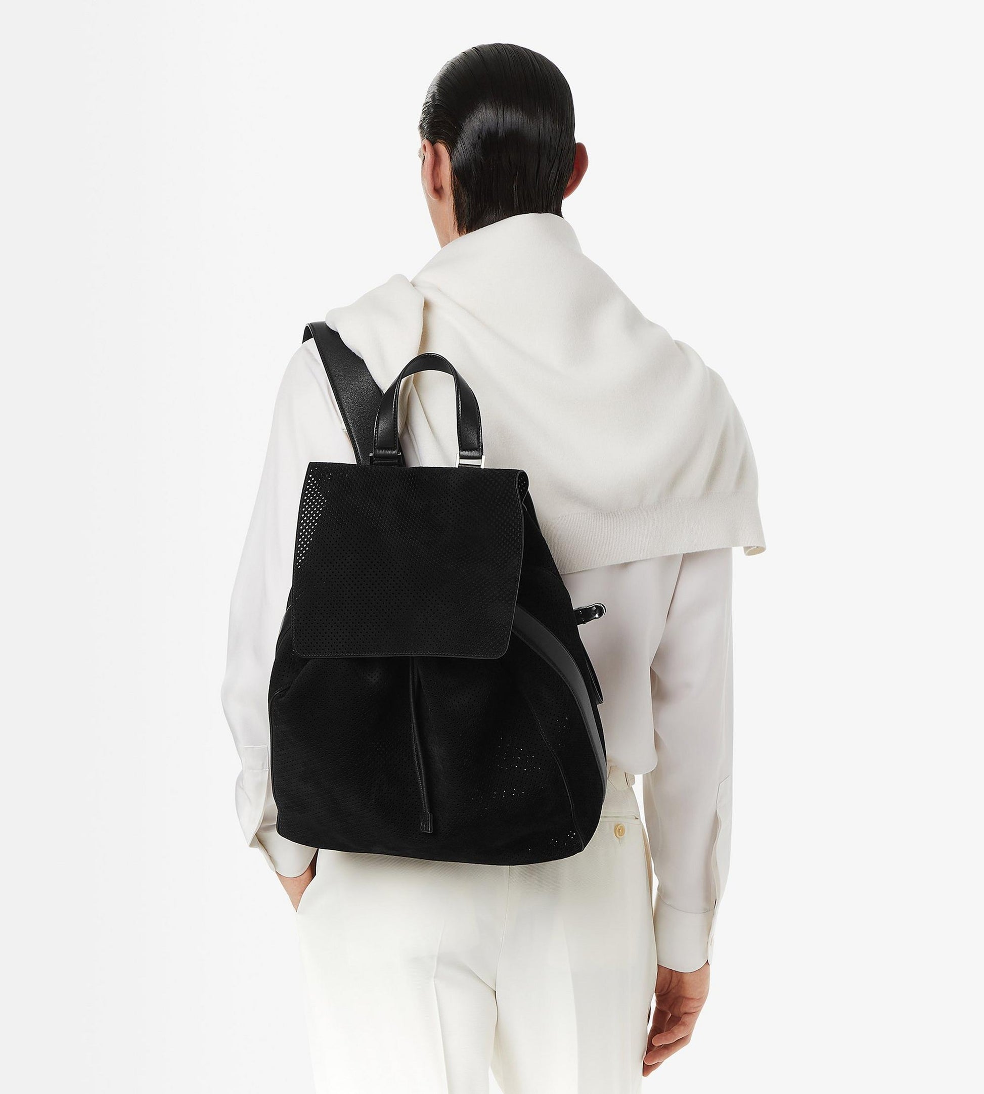 Perforated Cashmere Suede T-Line Flap Backpack