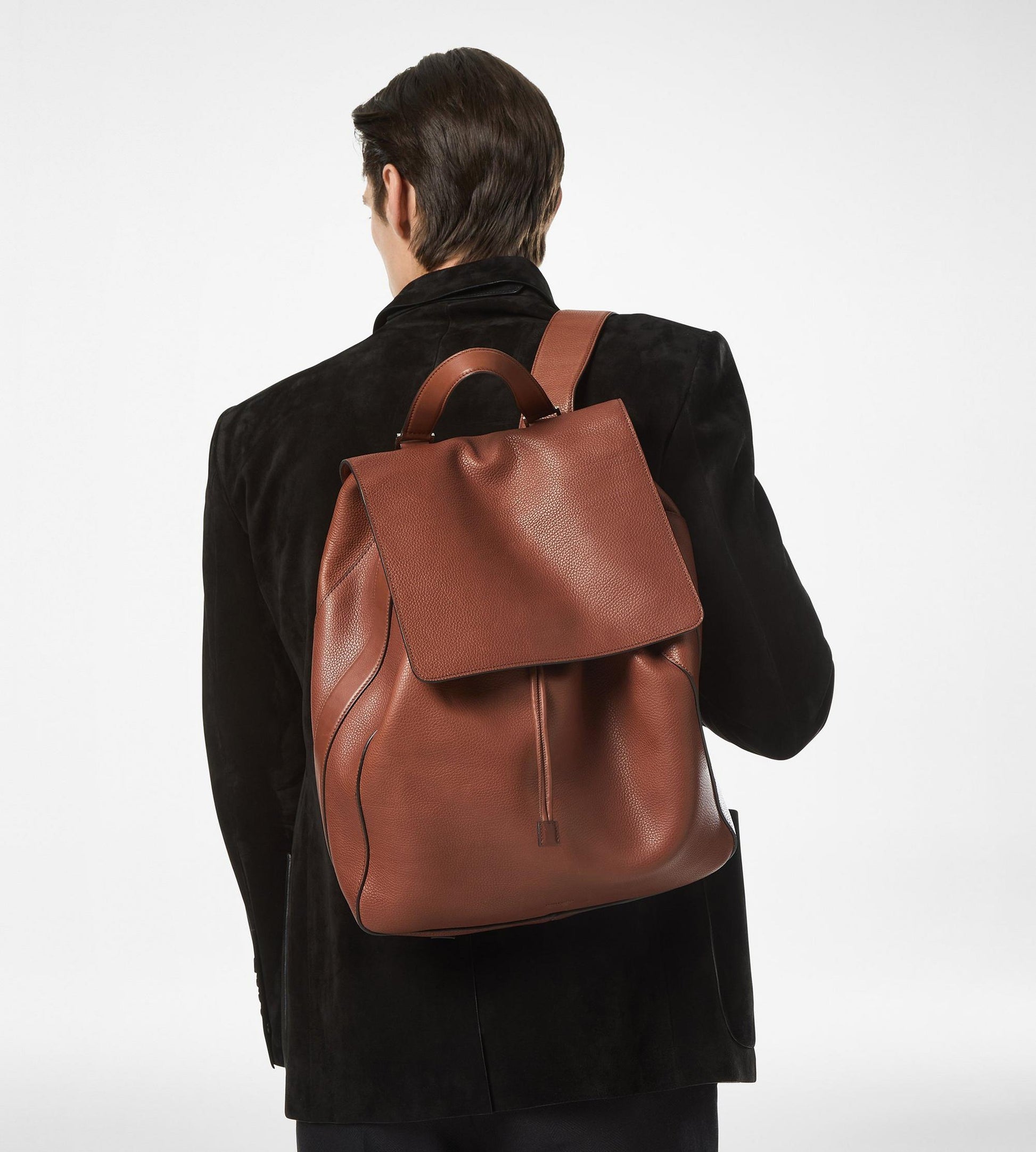 Grain Leather T-Line Flap Backpack