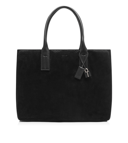 Perforated Cashmere Suede T-Line East-West Tote