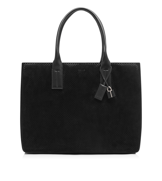 Perforated Cashmere Suede T-Line East-West Tote