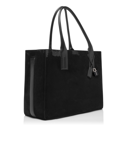 Perforated Cashmere Suede T-Line East-West Tote
