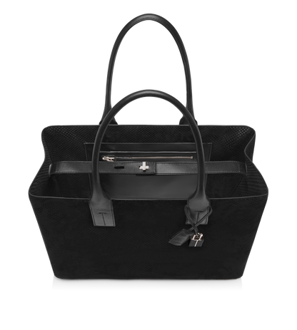 Perforated Cashmere Suede T-Line East-West Tote