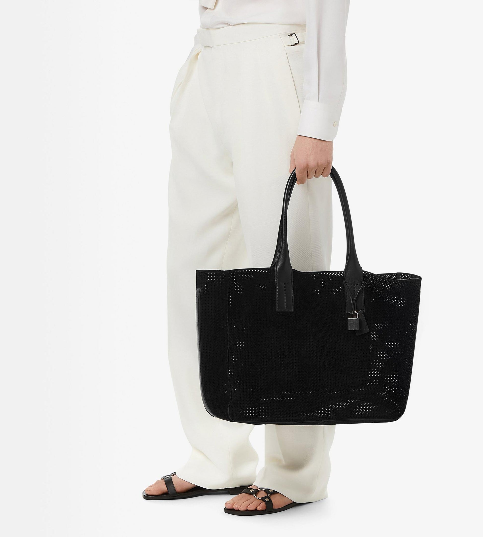 Perforated Cashmere Suede T-Line East-West Tote