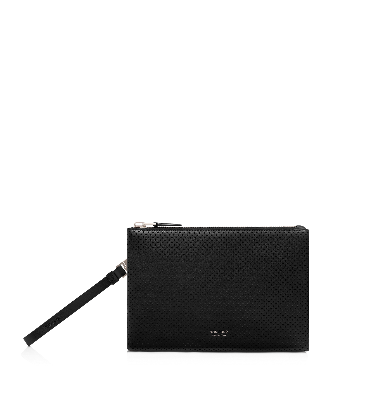 Perforated Leather Minimal Slim Pouch With Wristlet