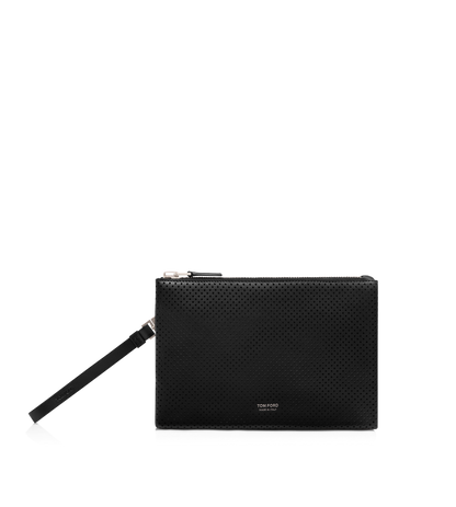 Perforated Leather Minimal Slim Pouch With Wristlet