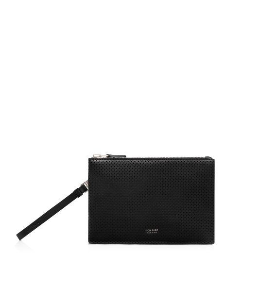 Perforated Leather Minimal Slim Pouch With Wristlet