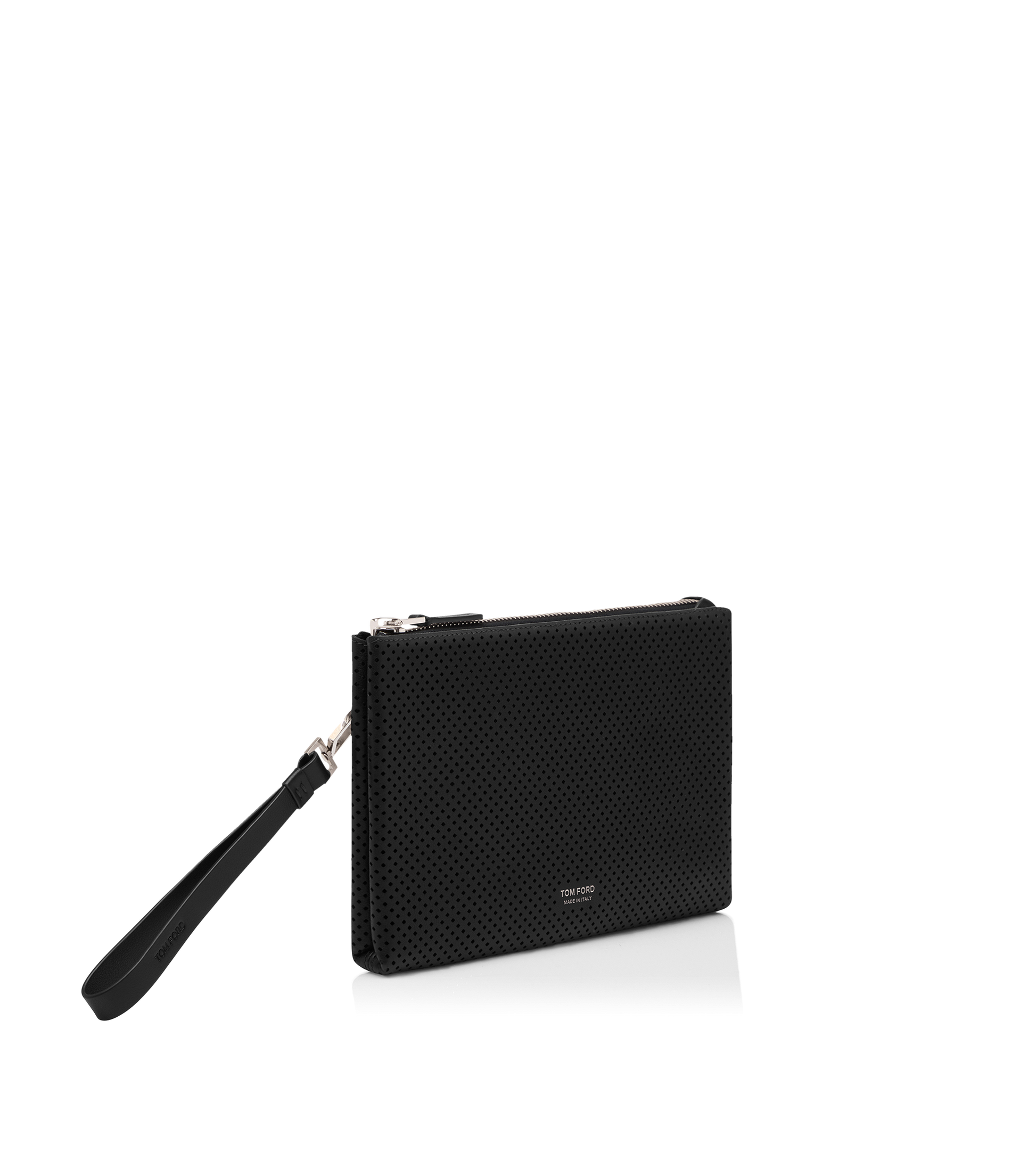 Perforated Leather Minimal Slim Pouch With Wristlet