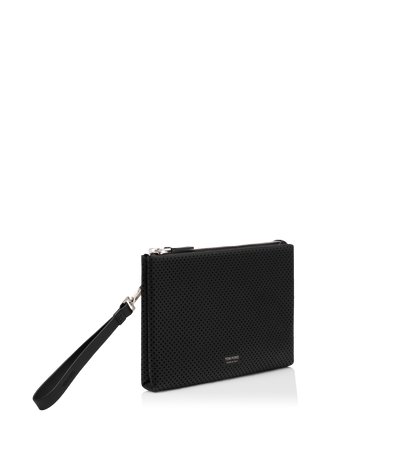 Perforated Leather Minimal Slim Pouch With Wristlet