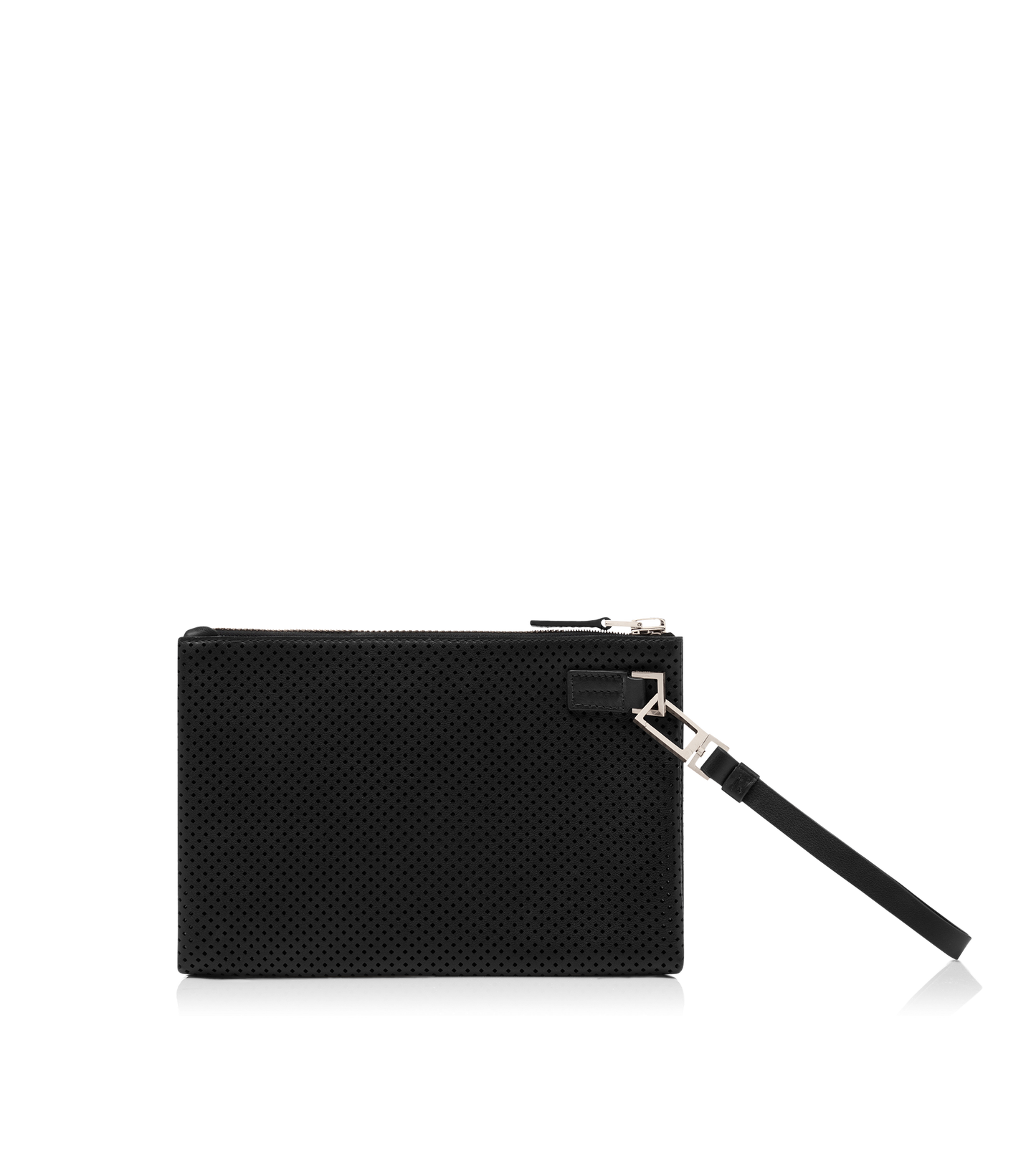 Perforated Leather Minimal Slim Pouch With Wristlet