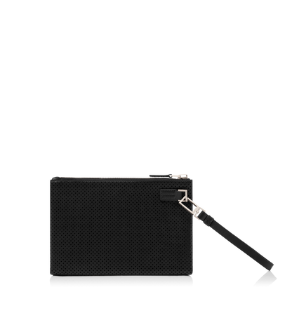 Perforated Leather Minimal Slim Pouch With Wristlet