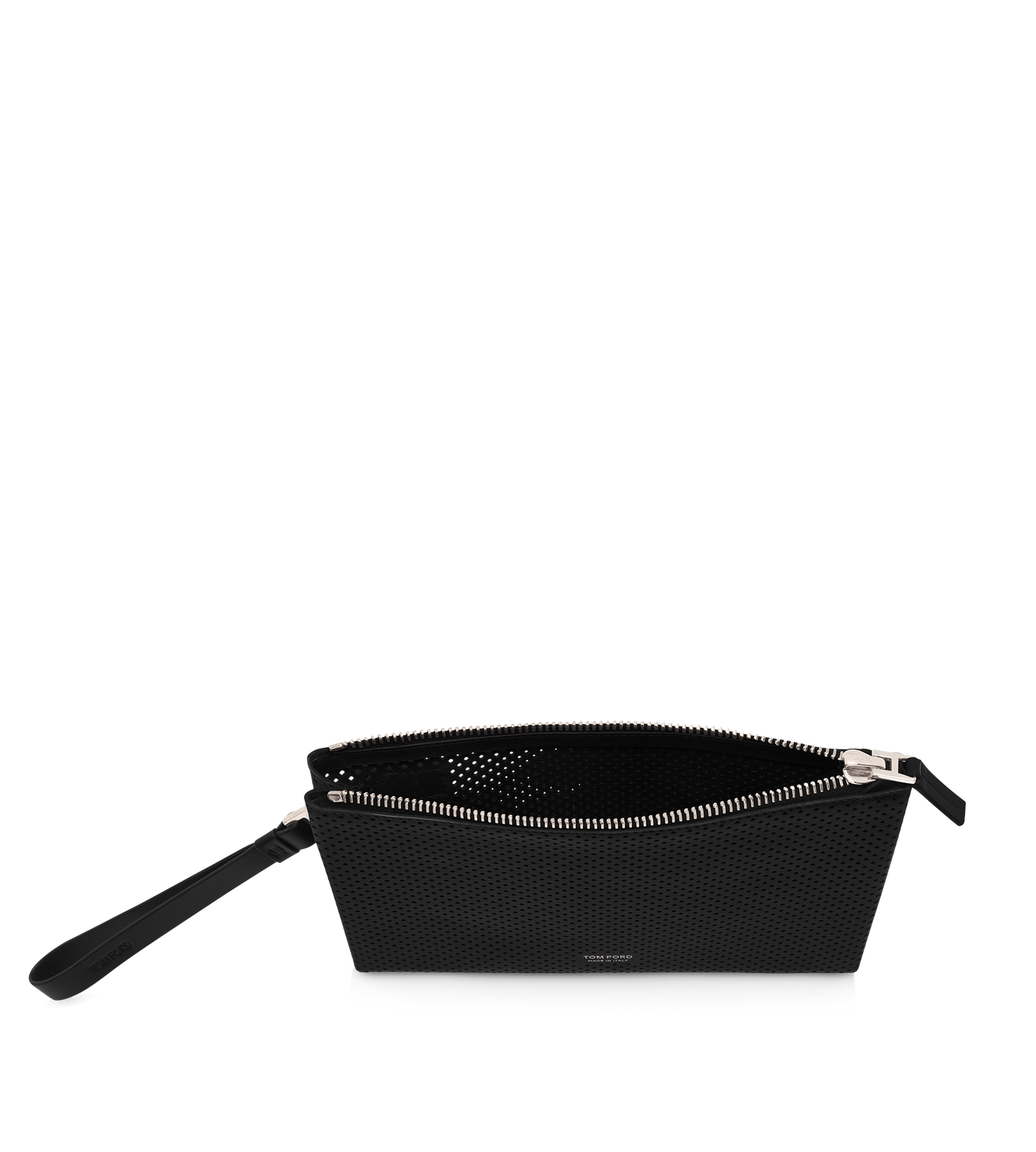 Perforated Leather Minimal Slim Pouch With Wristlet