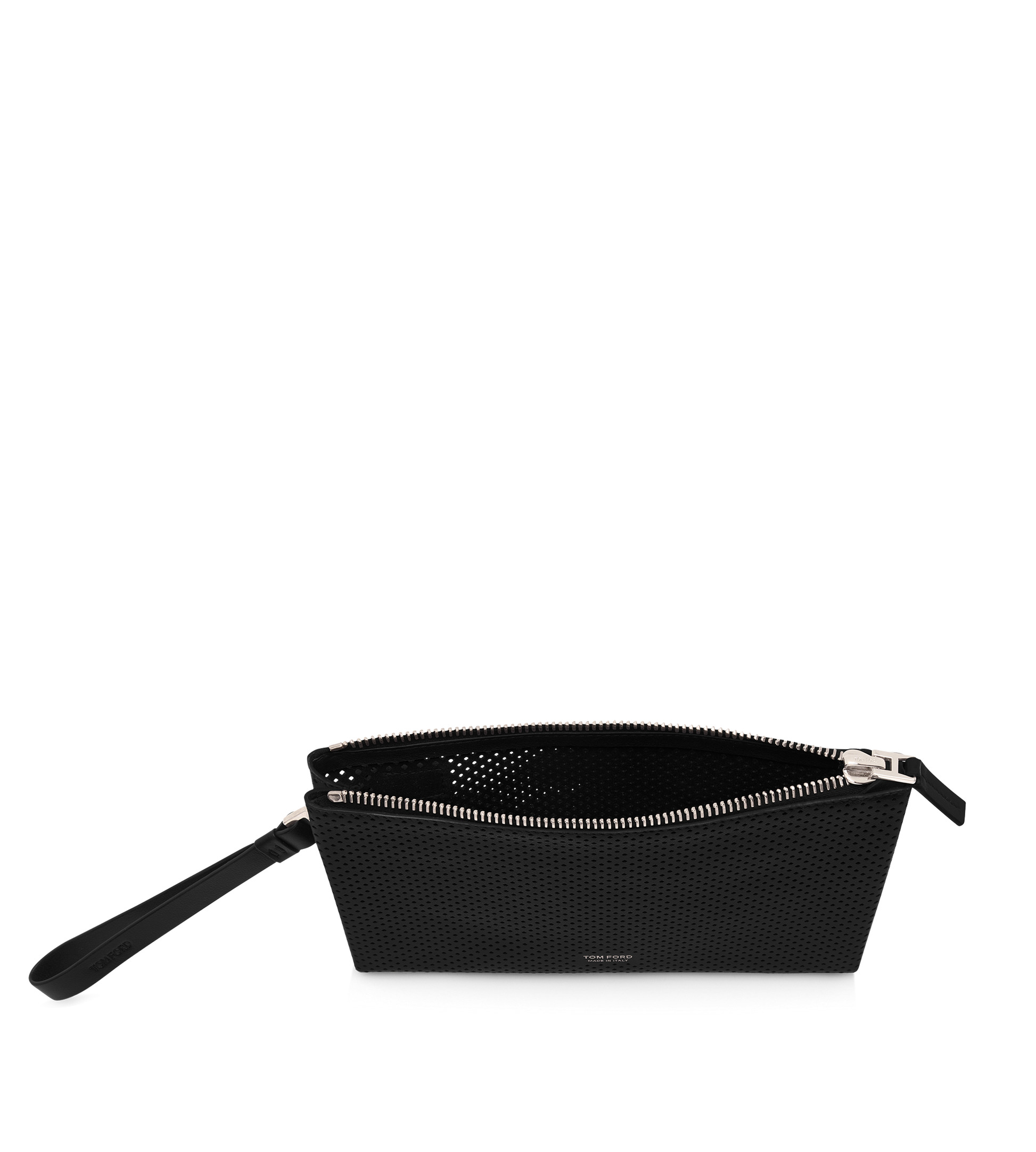 Perforated Leather Minimal Slim Pouch With Wristlet
