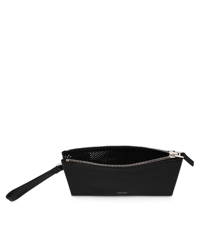 Perforated Leather Minimal Slim Pouch With Wristlet