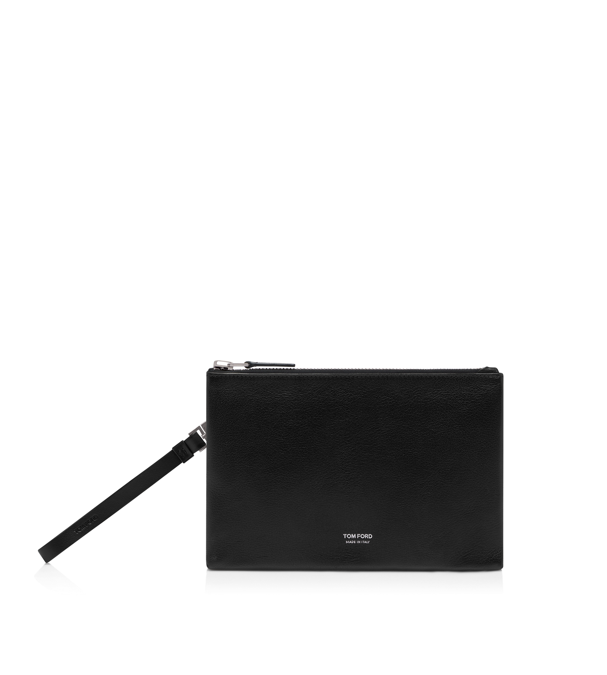 Grain Leather Minimal Slim Pouch With Wristlet