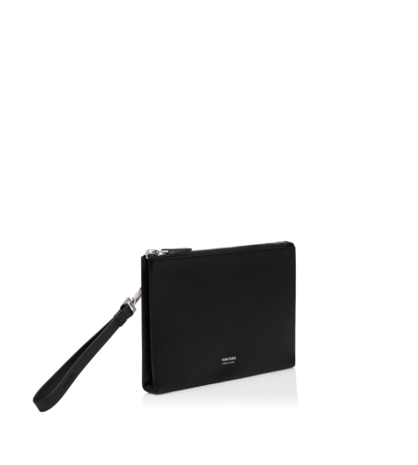 Grain Leather Minimal Slim Pouch With Wristlet