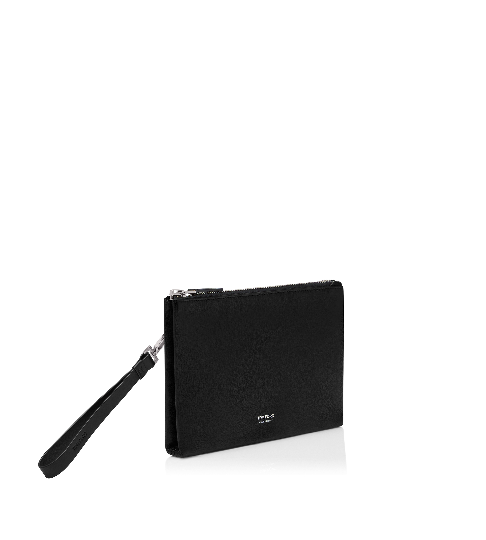 Grain Leather Minimal Slim Pouch With Wristlet