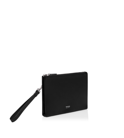 Grain Leather Minimal Slim Pouch With Wristlet