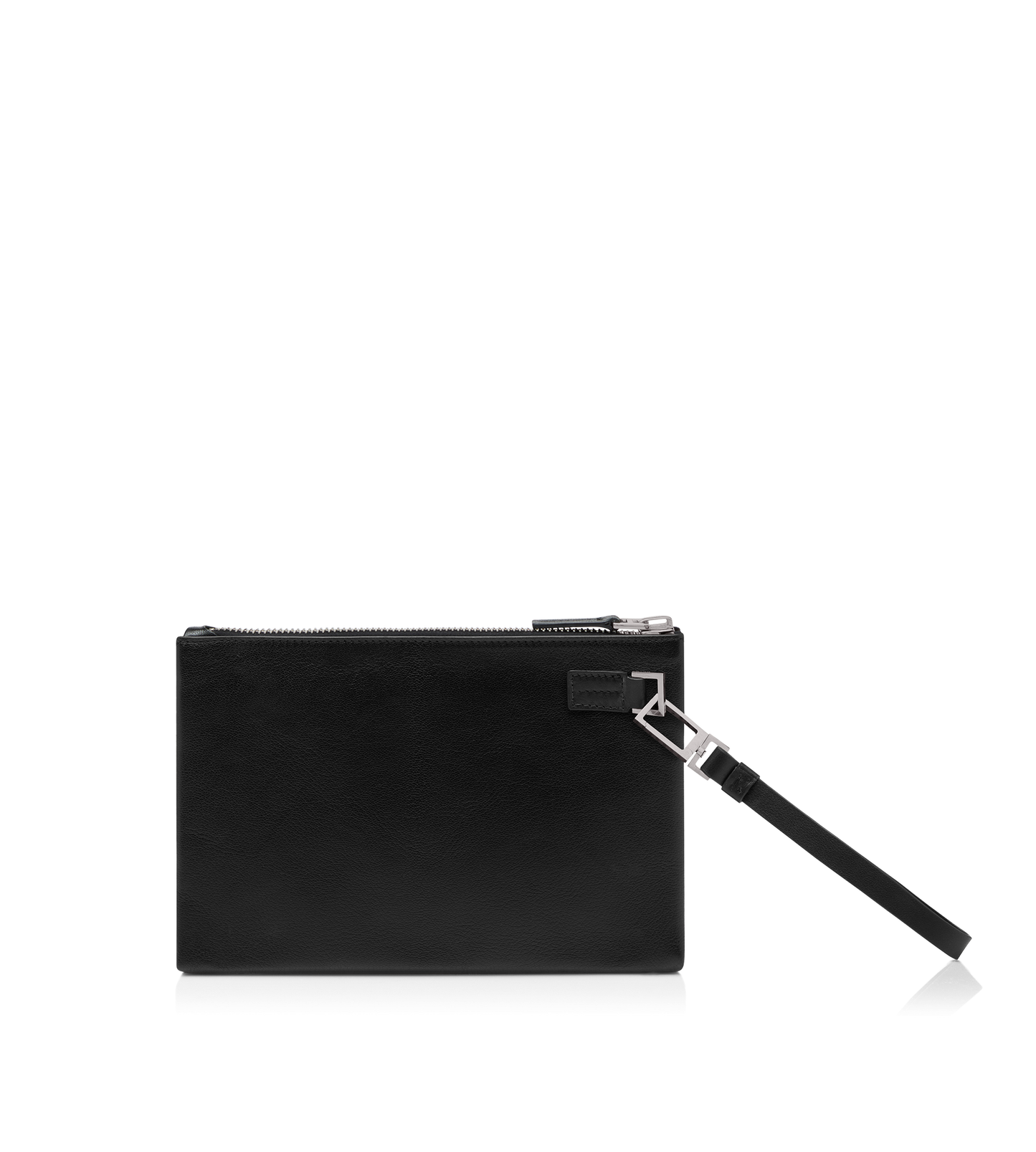 Grain Leather Minimal Slim Pouch With Wristlet