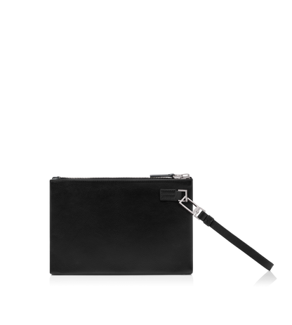 Grain Leather Minimal Slim Pouch With Wristlet