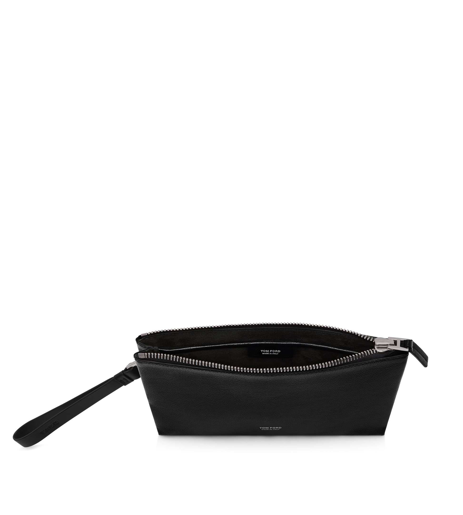 Grain Leather Minimal Slim Pouch With Wristlet